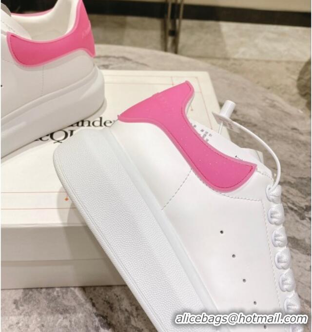 Sophisticated Alexander McQueen Oversized Sneakers in Silky Calfskin and Rubber Heel Tab White/Pink 1225058