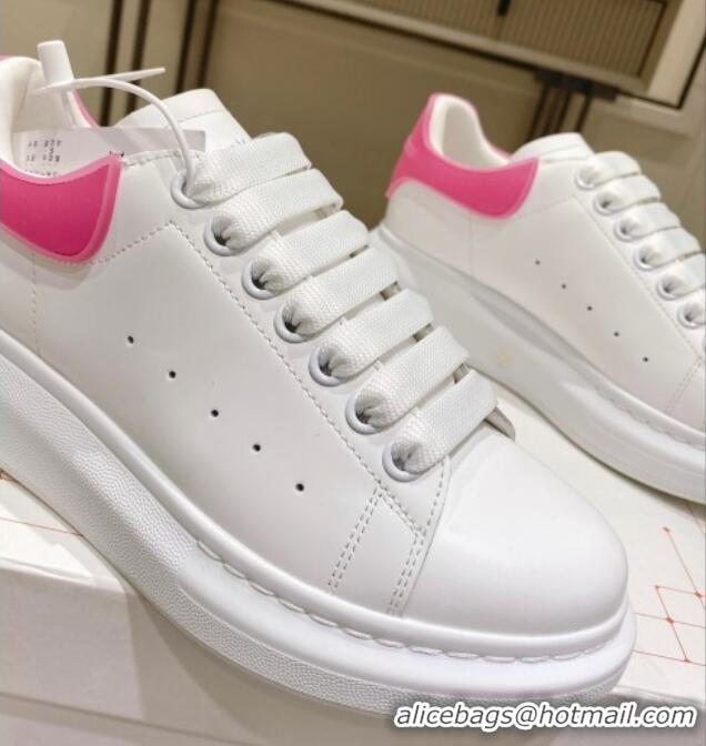 Sophisticated Alexander McQueen Oversized Sneakers in Silky Calfskin and Rubber Heel Tab White/Pink 1225058