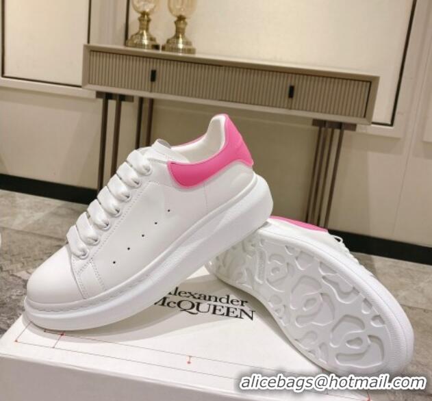 Sophisticated Alexander McQueen Oversized Sneakers in Silky Calfskin and Rubber Heel Tab White/Pink 1225058