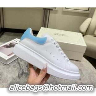 Good Quality Alexander McQueen Oversized Sneakers in Silky Calfskin and Rubber Heel Tab White/Light Blue 1225059