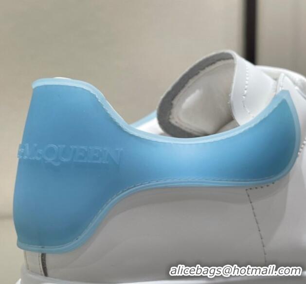 Good Quality Alexander McQueen Oversized Sneakers in Silky Calfskin and Rubber Heel Tab White/Light Blue 1225059