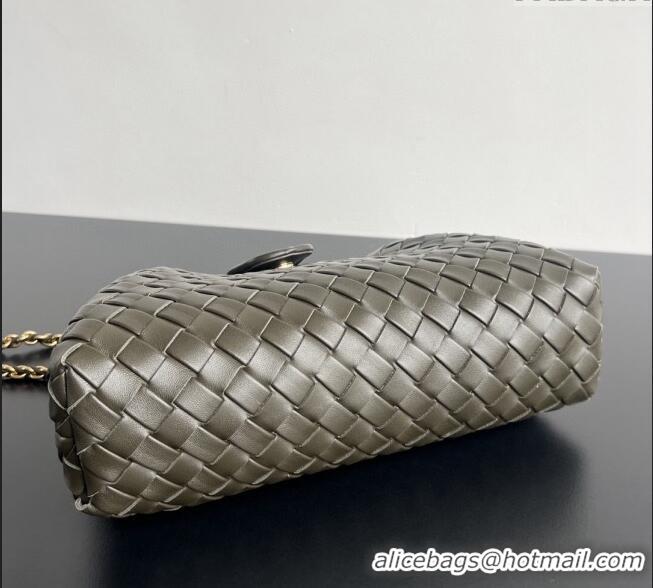 Top Grade Bottega Veneta Lauren 1980 Clutch bag With Chain in Intrecciato Leather 785807 Khaki Green 2024