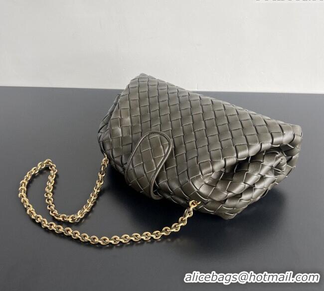 Top Grade Bottega Veneta Lauren 1980 Clutch bag With Chain in Intrecciato Leather 785807 Khaki Green 2024