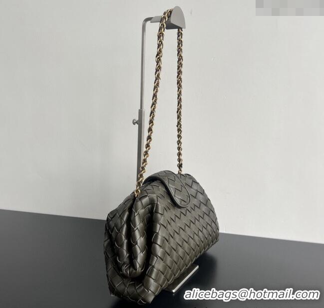 Top Grade Bottega Veneta Lauren 1980 Clutch bag With Chain in Intrecciato Leather 785807 Khaki Green 2024