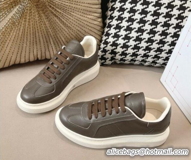 Grade Quality Alexander McQueen Oversized Retro Sneakers in Calfskin Leather Dark Grey 1225062