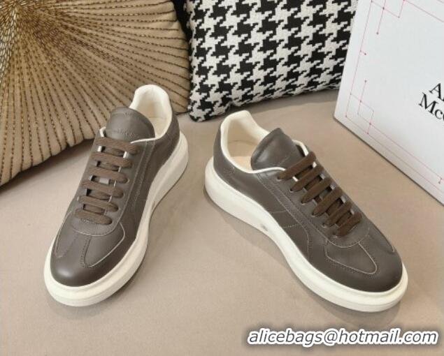 Grade Quality Alexander McQueen Oversized Retro Sneakers in Calfskin Leather Dark Grey 1225062