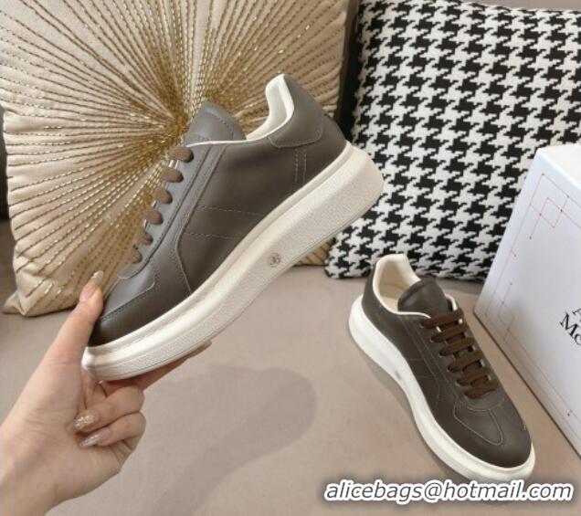 Grade Quality Alexander McQueen Oversized Retro Sneakers in Calfskin Leather Dark Grey 1225062