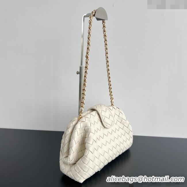 Low Cost Bottega Veneta Lauren 1980 Clutch bag With Chain in Intrecciato Leather 785807 White 2024