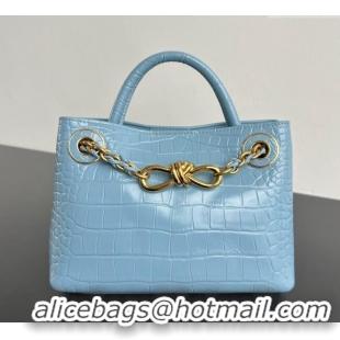 Grade Quality Bottega Veneta Andiamo Mini Bag in Crocodile Embossed Leather 773733 Light Blue 2024