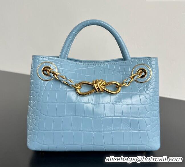 Grade Quality Bottega Veneta Andiamo Mini Bag in Crocodile Embossed Leather 773733 Light Blue 2024