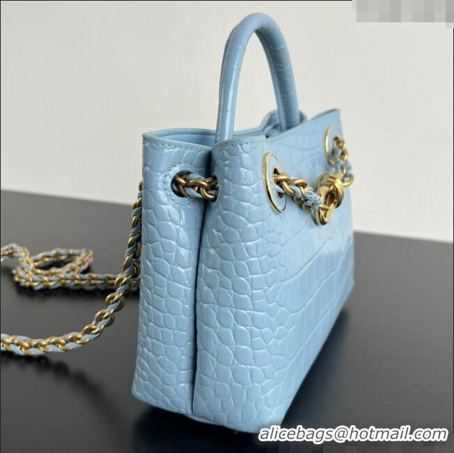 Grade Quality Bottega Veneta Andiamo Mini Bag in Crocodile Embossed Leather 773733 Light Blue 2024