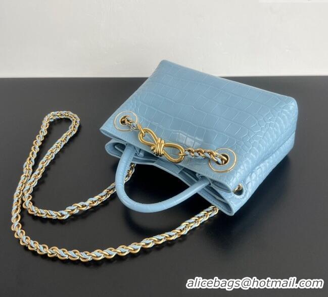 Grade Quality Bottega Veneta Andiamo Mini Bag in Crocodile Embossed Leather 773733 Light Blue 2024