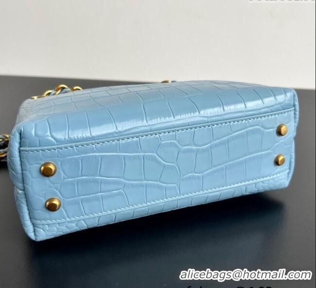 Grade Quality Bottega Veneta Andiamo Mini Bag in Crocodile Embossed Leather 773733 Light Blue 2024