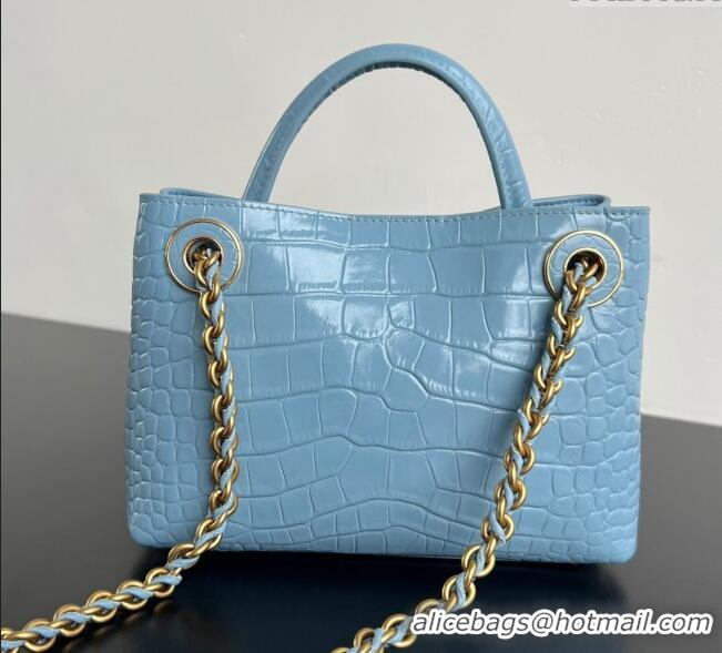 Grade Quality Bottega Veneta Andiamo Mini Bag in Crocodile Embossed Leather 773733 Light Blue 2024