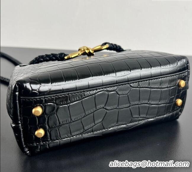 Promotional Bottega Veneta Andiamo Mini Bag in Crocodile Embossed Leather 777614 Black 2024