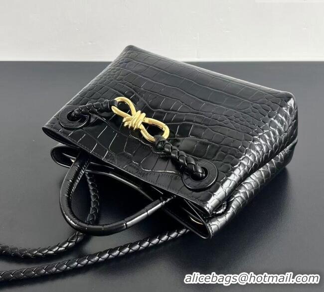 Promotional Bottega Veneta Andiamo Mini Bag in Crocodile Embossed Leather 777614 Black 2024