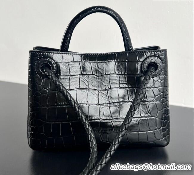 Promotional Bottega Veneta Andiamo Mini Bag in Crocodile Embossed Leather 777614 Black 2024