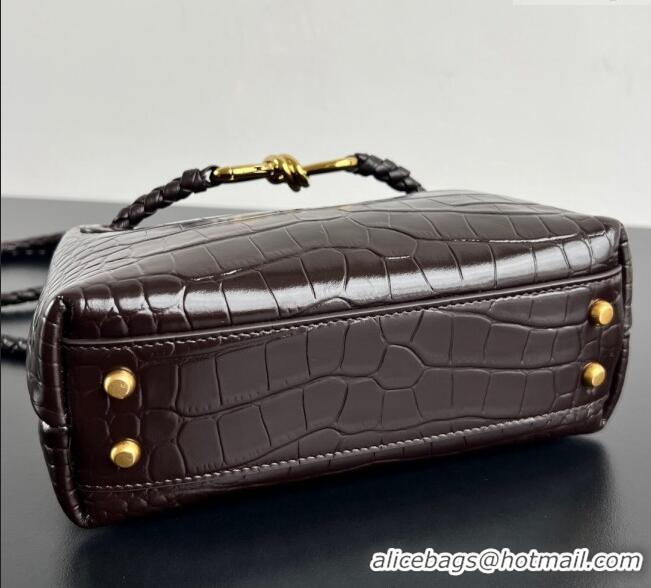 Classic Grade Bottega Veneta Andiamo Mini Bag in Crocodile Embossed Leather 777614 Fondant Brown 2024