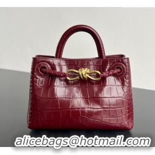 Luxury Cheap Bottega Veneta Andiamo Mini Bag in Crocodile Embossed Leather 777614 Burgundy 2024