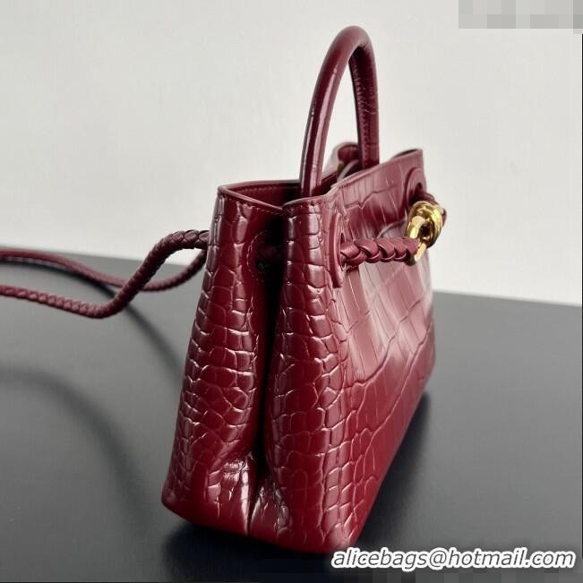 Luxury Cheap Bottega Veneta Andiamo Mini Bag in Crocodile Embossed Leather 777614 Burgundy 2024