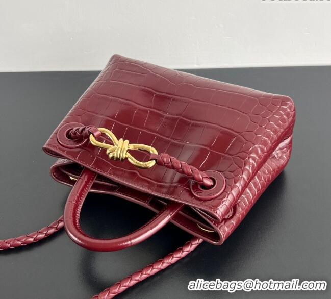 Luxury Cheap Bottega Veneta Andiamo Mini Bag in Crocodile Embossed Leather 777614 Burgundy 2024