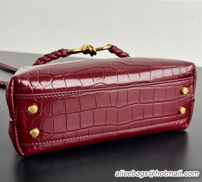 Luxury Cheap Bottega Veneta Andiamo Mini Bag in Crocodile Embossed Leather 777614 Burgundy 2024