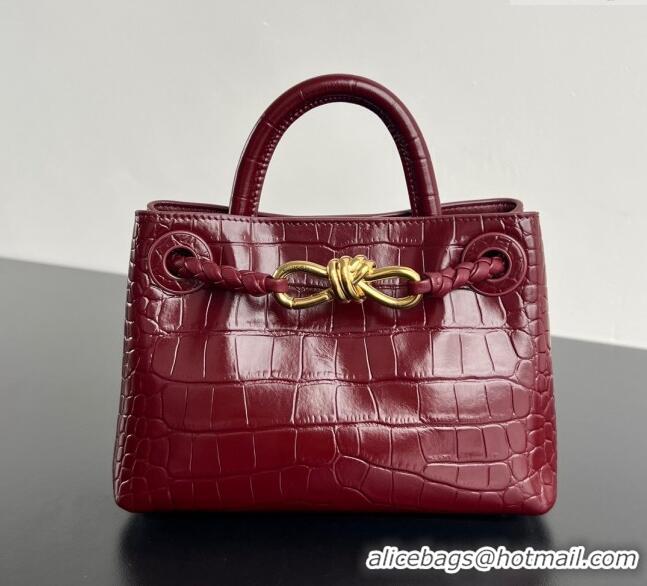 Luxury Cheap Bottega Veneta Andiamo Mini Bag in Crocodile Embossed Leather 777614 Burgundy 2024