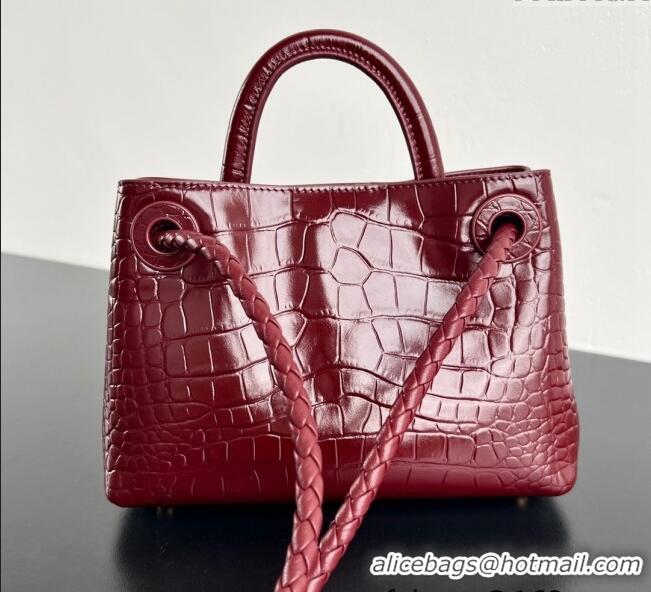 Luxury Cheap Bottega Veneta Andiamo Mini Bag in Crocodile Embossed Leather 777614 Burgundy 2024