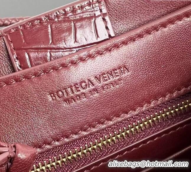 Luxury Cheap Bottega Veneta Andiamo Mini Bag in Crocodile Embossed Leather 777614 Burgundy 2024