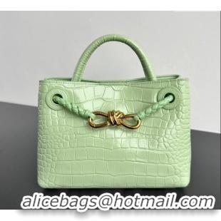 Luxury Cheap Bottega Veneta Andiamo Mini Bag in Crocodile Embossed Leather 777614 Light Green 2024