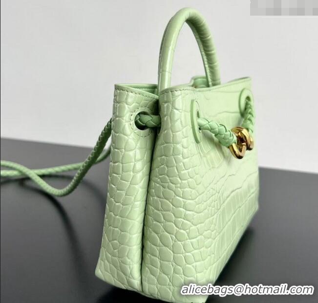 Luxury Cheap Bottega Veneta Andiamo Mini Bag in Crocodile Embossed Leather 777614 Light Green 2024