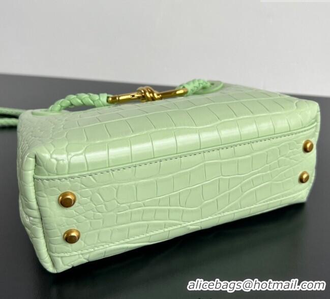 Luxury Cheap Bottega Veneta Andiamo Mini Bag in Crocodile Embossed Leather 777614 Light Green 2024