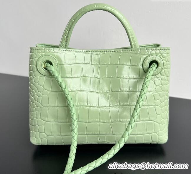 Luxury Cheap Bottega Veneta Andiamo Mini Bag in Crocodile Embossed Leather 777614 Light Green 2024