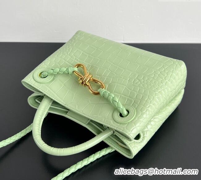 Luxury Cheap Bottega Veneta Andiamo Mini Bag in Crocodile Embossed Leather 777614 Light Green 2024