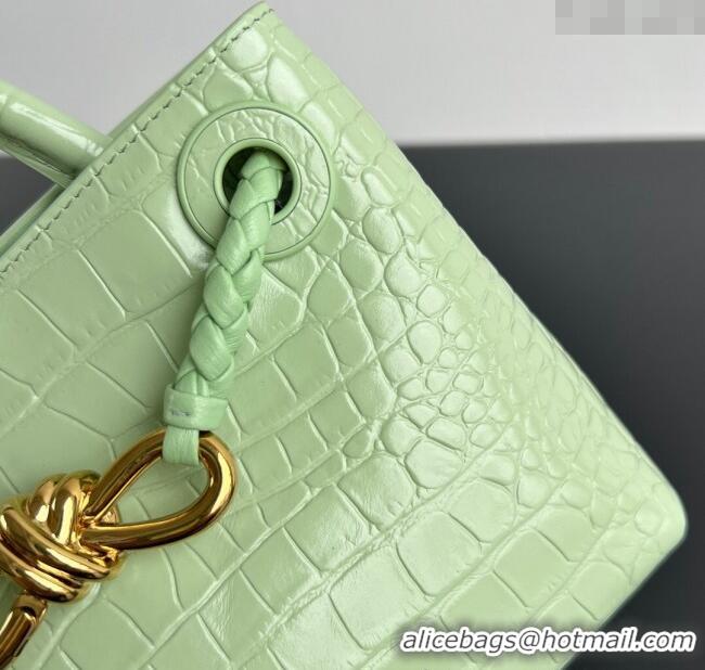 Luxury Cheap Bottega Veneta Andiamo Mini Bag in Crocodile Embossed Leather 777614 Light Green 2024