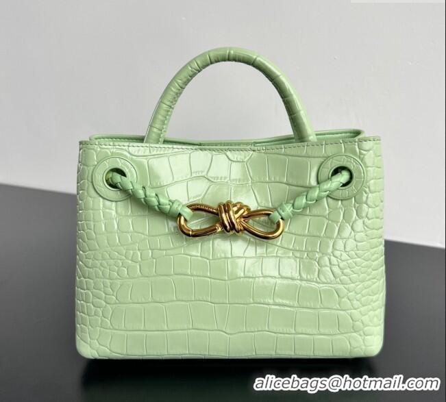 Luxury Cheap Bottega Veneta Andiamo Mini Bag in Crocodile Embossed Leather 777614 Light Green 2024