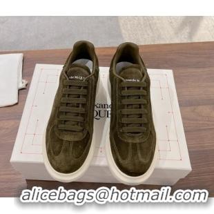 Unique Style Alexander McQueen Oversized Retro Sneakers in Suede Olive Green 1225067