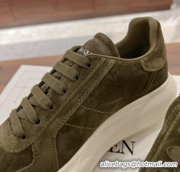 Unique Style Alexander McQueen Oversized Retro Sneakers in Suede Olive Green 1225067