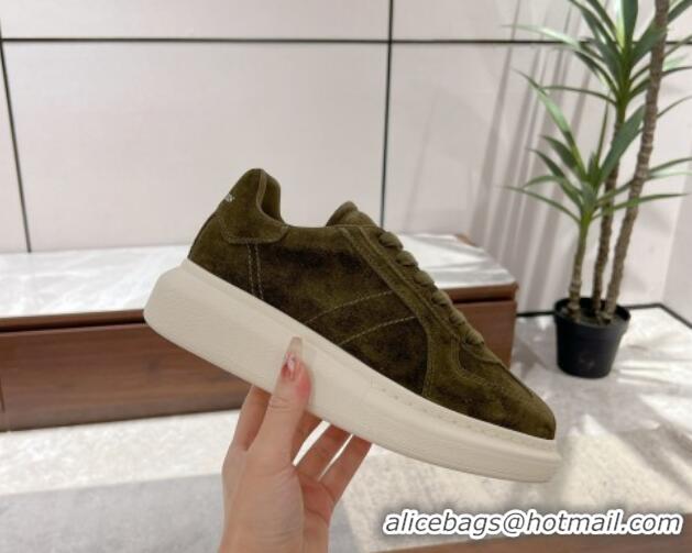 Unique Style Alexander McQueen Oversized Retro Sneakers in Suede Olive Green 1225067