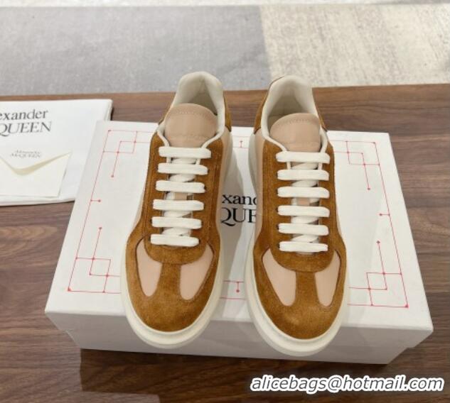 Stylish Alexander McQueen Oversized Retro Sneakers in Calfskin and Suede Beige/Brown 1225069