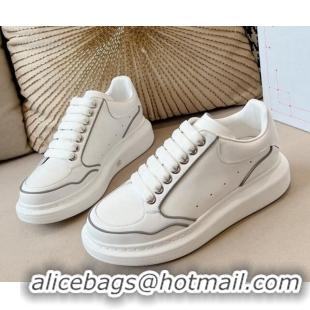 Shop Duplicate Alexander McQueen Oversized Retro Sneakers in Patchwork Silky Calfskin White/Reflective 1225073