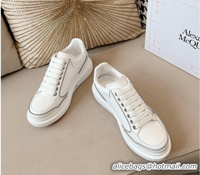 Shop Duplicate Alexander McQueen Oversized Retro Sneakers in Patchwork Silky Calfskin White/Reflective 1225073