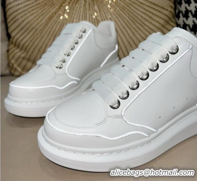 Shop Duplicate Alexander McQueen Oversized Retro Sneakers in Patchwork Silky Calfskin White/Reflective 1225073