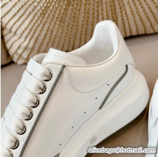 Shop Duplicate Alexander McQueen Oversized Retro Sneakers in Patchwork Silky Calfskin White/Reflective 1225073