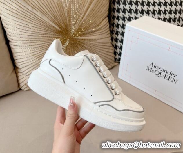 Shop Duplicate Alexander McQueen Oversized Retro Sneakers in Patchwork Silky Calfskin White/Reflective 1225073