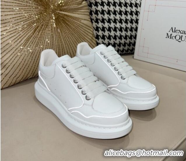 Shop Duplicate Alexander McQueen Oversized Retro Sneakers in Patchwork Silky Calfskin White/Reflective 1225073