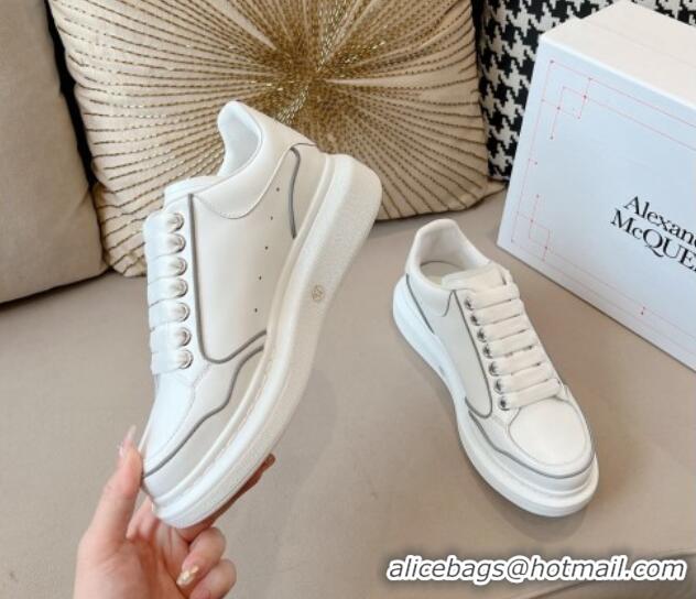 Shop Duplicate Alexander McQueen Oversized Retro Sneakers in Patchwork Silky Calfskin White/Reflective 1225073