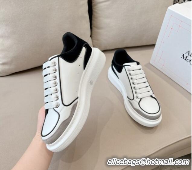 Duplicate Alexander McQueen Oversized Retro Sneakers in Patchwork Silky Calfskin White/Grey/Black 1225074