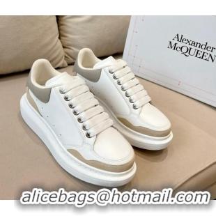 Good Quality Alexander McQueen Oversized Retro Sneakers in Patchwork Silky Calfskin White/Beige/Grey 1225076