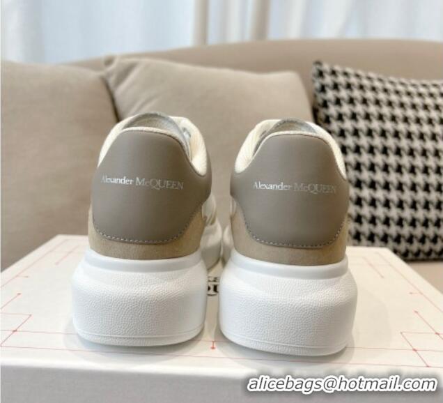 Good Quality Alexander McQueen Oversized Retro Sneakers in Patchwork Silky Calfskin White/Beige/Grey 1225076